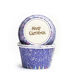 Капсулы для капкейков жесткий борт "Merry Christmas фиолетовые" 100 шт